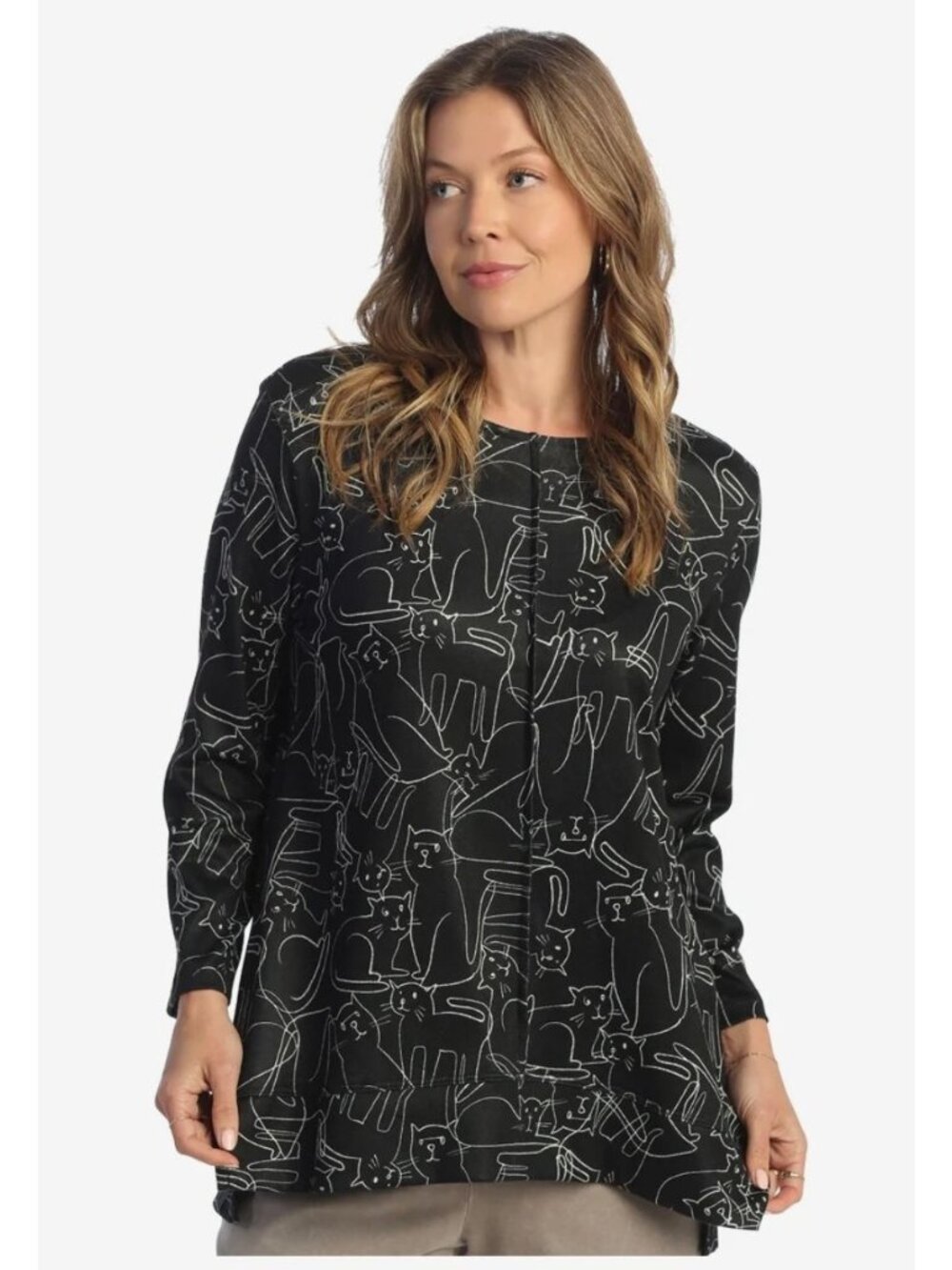 Jess & Jane Kit Cat Abstract Print top size Medium Black White French Terry USA